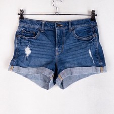 Old Navy Womens Denim Shorts Size 6 Blue Boyfriend Mid Rise Distressed Wave Art