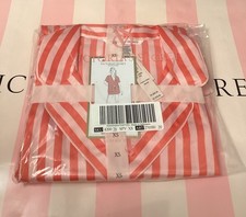 NEW Victoria  s Secret Glazed Satin Short Pajama PJ Set Coral Pink Stripe Size XS
