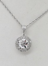 18" STERLING SILVER REAL GENUINE DIAMOND CLUSTER HALO PENDANT NECKLACE BEAUTIFUL