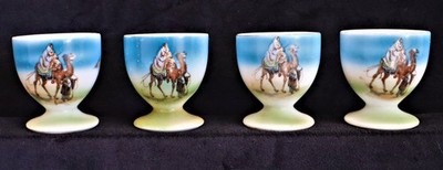 4 VINTAGE EGG CUPS NORITAKE CAMEL & PALM TREES DESERT SCENE Art Deco c1920s