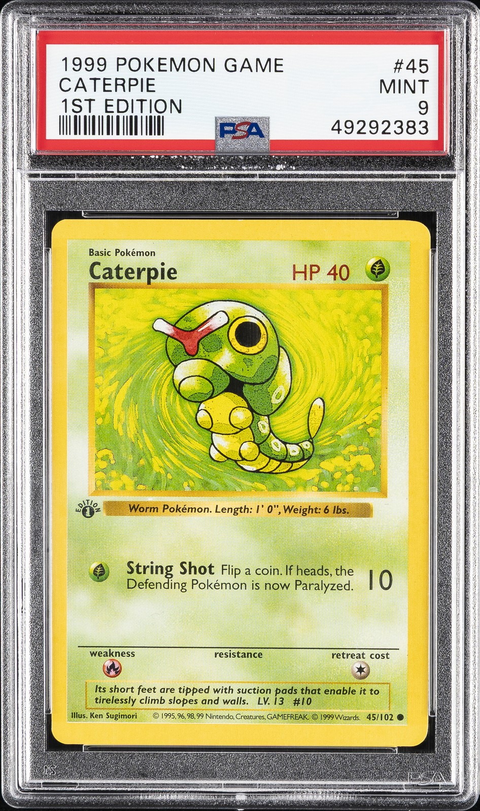 1999 POKEMON BASE SET 1ST EDITION #45 CATERPIE PSA 9