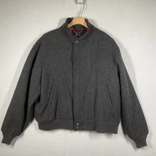 VTG Woolrich Wool Bomber Jacket XL Charcoal Gray Full Zip Ribbing Made In USA 80