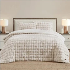 Frye Comforter Set Beige 3-Piece Faux Fur Shams Soft Comfortable Cozy Warm