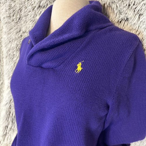 Vintage Ralph Lauren Shawl Neck Sweater Women's Large Purple Preppy Pony - Picture 4 of 9