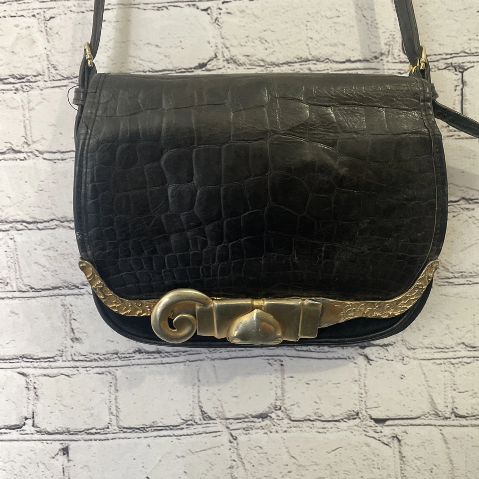 Cartera vintage Glen Miller para Ann Turk de cuero genuino negra, dorada leer Foto 2 de 4