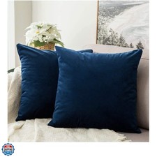 Velvet Throw Pillow Covers 18x18 Inch, Pack of 2 - Dark Blue, Super Soft Deco...