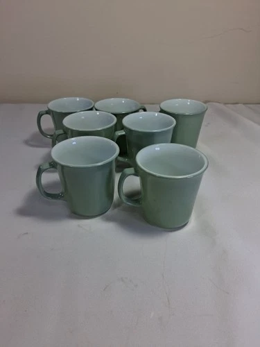 Pyrex Milk Glass Mint Sage Green Coffee Cups Mugs D Handle Vintage Lot Of 7