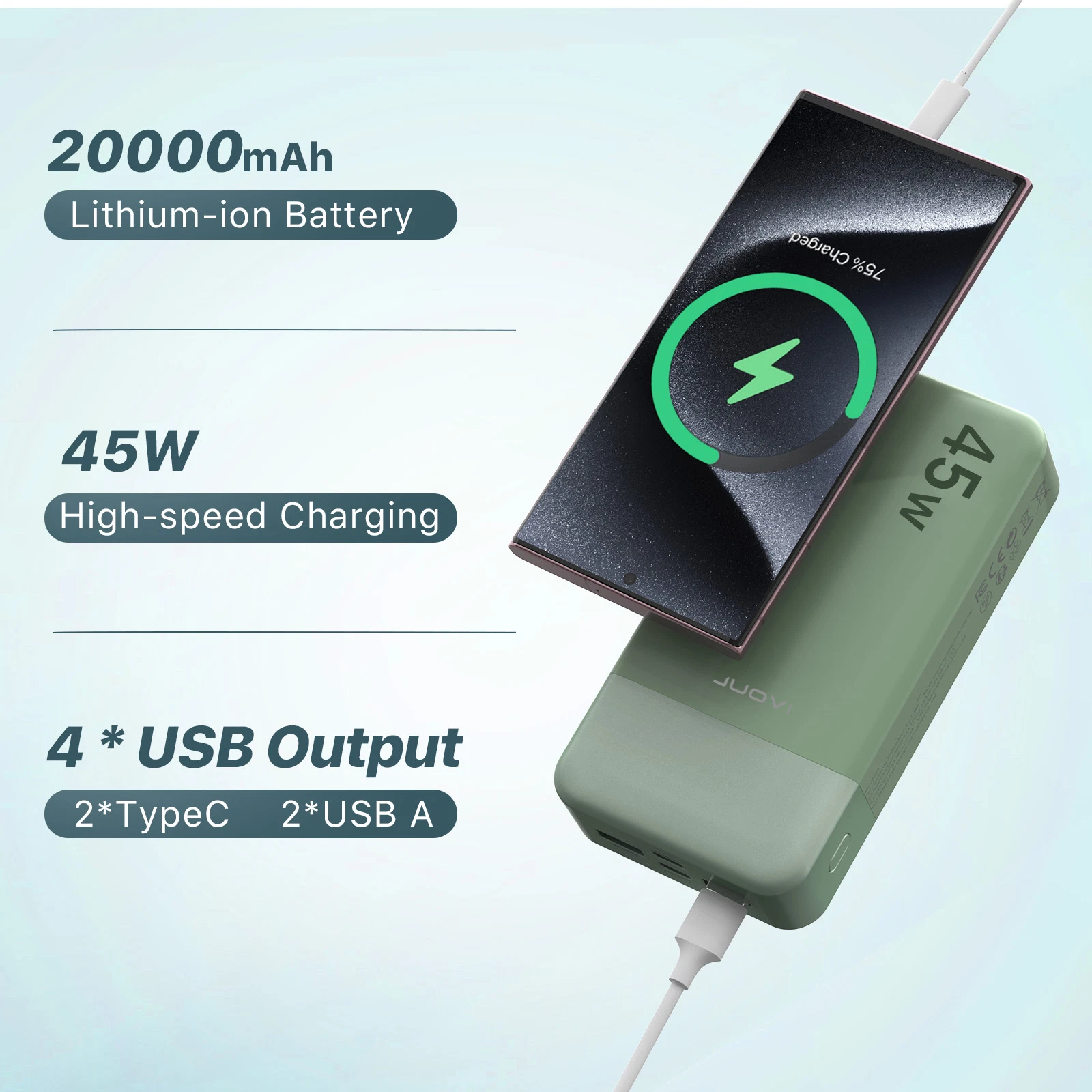 45W PD Portable Power Bank 20000mAh Charging External Battery Charger For Phone - product detail image 2