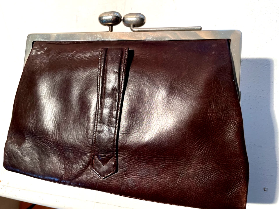 复古 1920 年代 SWAN EDGAR FOR HARRODS 软小牛皮深色 Br.Leather 手包钱包 — 第 2/4 张图片