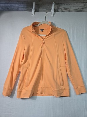 T by Talbots Orange Jacket Full Zip Track Women's Med P Mock Neck Cotton Stretch