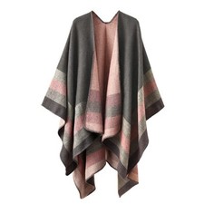 Shawl Wraps for Women, Elegant Knitted Cape Poncho Scarf Pink Gray Open Front