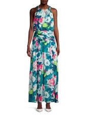 Ungaro Maureen Halter Toe NeckGreen Red Ruched Waist Slit Maxi Dress Size S