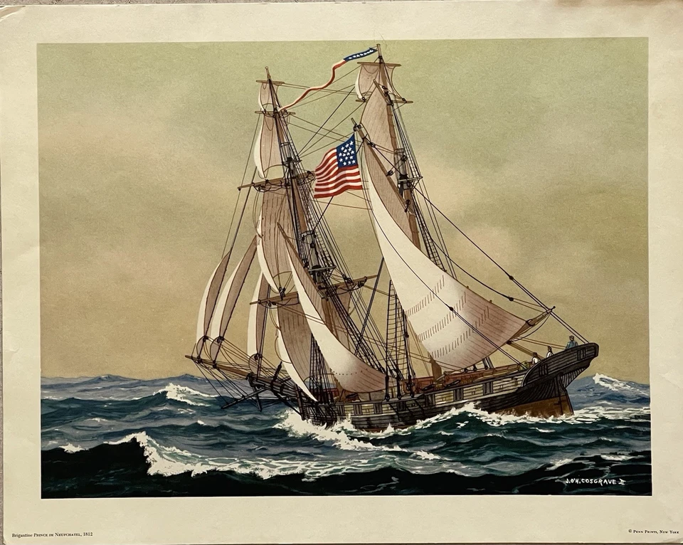 Vintage John O'Hara Cosgrove "Brigantine Prince de Neufchatel, 1812" Lithograph - Image 3 of 4