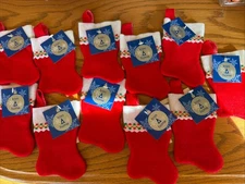 Vintage Trim a Home Mini Christmas Stockings Lot Of 11 Gold Trim Red Boot NWT