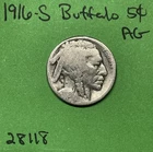 1916 S US Buffalo 🦬 Indian Head Nickel 5c Ag About Good
