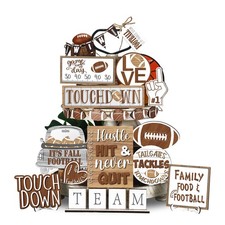 27 Pcs Football Tiered Tray Decor- Rustic Wooden Football Ornaments Farmhouse...