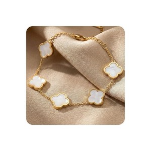 Authentic 18K Gold Plated Lucky Clover Bracelet for Four Leaf Clover Jewelry Double Sid...