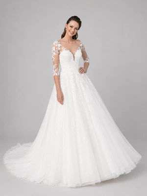 HBH Brautmode I CURVY Brautkleid A-Linie mit Träger u. Schleppe Glitzertüll - Bild 1 von 4