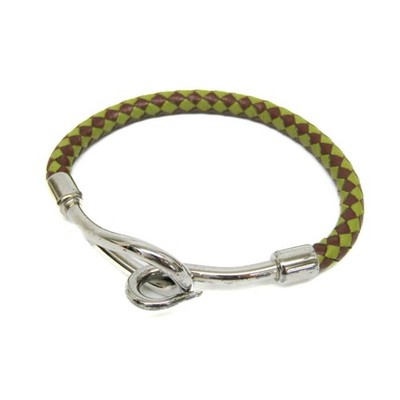 Hermes Armreif Armband Jumbo geflochten Leder metalllos dunkelbraun grün Box