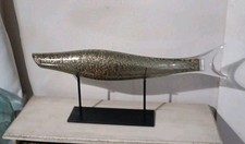 Vtg MCM Hand Blown Murano Art Glass Fish Sculpture Large 25" Long W/ Stand