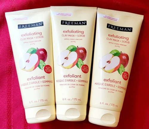 3 Tubes of Freeman Exfoliating Clay Mask and Scrub Apple Cider Vinegar Purify