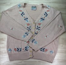 VTG CSL Cherry Stix Knit V Neck Floral Embroidered Cardigan Sweater L 80s 90s