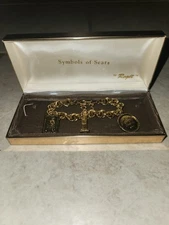 Vtg Symbols of Sears Gold Tone Charm Bracelet w/ case by Roget Roebuck 60s 70s