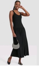 Universal Thread Women's Ribbed Drop Waist Knit Midi Slip Dress Black Size Large