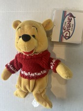 Disney Store Snowflake Sweater Winnie The Pooh Bean Bag Plush Christmas Decor 8  