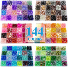 about 7200Pcs 144 Colors 6Mm Crackle Glass Beads Bracelet Making Kit,6Box Differ