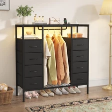 8 Drawers Dresser with Hanging Rack, Led Dresser with Charging Station, Kids ...