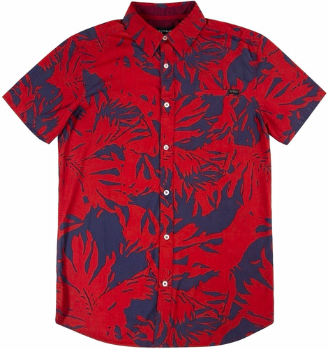 Buffalo David Bitton Men’s Floral Button-Up Shirt S Red/Blue Woven Cotton