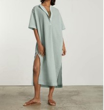 Everlane Caftan Women’s Green Solid Woven Collared Button-Front Midi Dress S