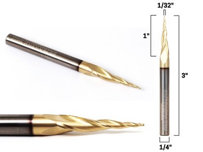 1/32'' Tapered Ballnose ZRN Coated CNC Router Bit - 1/4'' Shank - Yonico 37310-SC