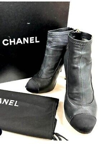 Chanel Short Boots Black Leather With Coco Mark Size 36 US About6 For Women thumbnail 12