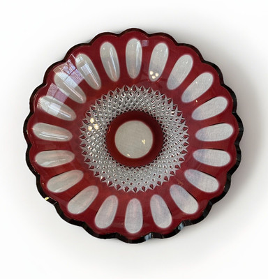 Caesar Crystal Bohemian Glassworks Ruby Bowl 10.5 in x 2.75 Unique and Intricate