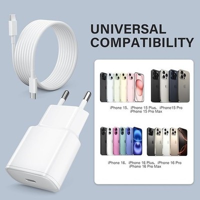 25W USB C Ladegerät Ladekabel für iPhone 17 16 15 Pro Max Plus, PD3.0 USB C Powe