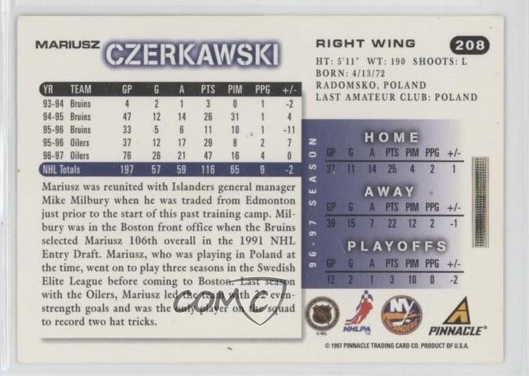 1997-98 Score Mariusz Czerkawski #208 - Image 2 of 2