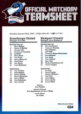 TEAM SHEET  - Scunthorpe United v Newport County 22.1.2022