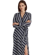 Ralph Lauren NAVY/WHITE Womens Striped Tie-Front Crepe Midi Dress SZ.Various NWT