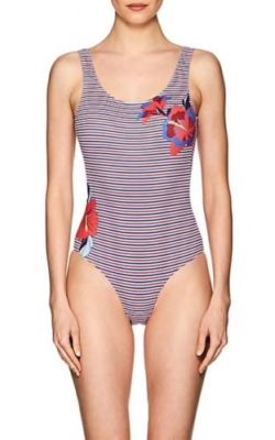 Nwt Onia KELLY Rot Hibiskus Blumenmuster USA Gestreift Einteilig Badeanzug Damen