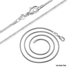 Italian 1mm Snake Chain Necklace 18, 20, 24 or 30 Inch Sterling Silver