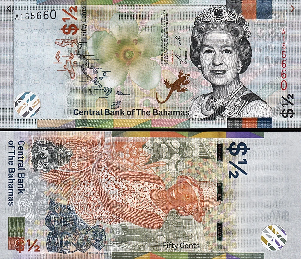 Bahamas 50 Cents 1/2 Dollar, 2019, UNC, BUNDLE, Pack 100 PCS, P-76a - Image 3 of 4