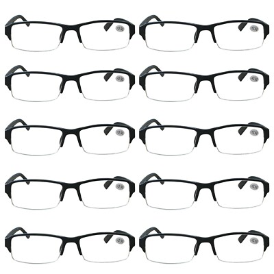 10 Pack Mens Half Frame Blue Light Blocking Reading Glasses Spring Hinge Readers