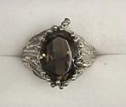 Vintage Sterling Silver Large Faceted Smoky Topaz  Statement Ring size 6.5