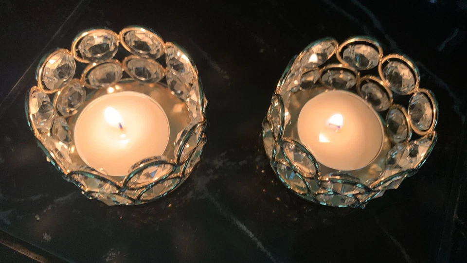 Набор из 2 золотых хрустальных чайных подсвечников с бисером - Изображение 2 из 4