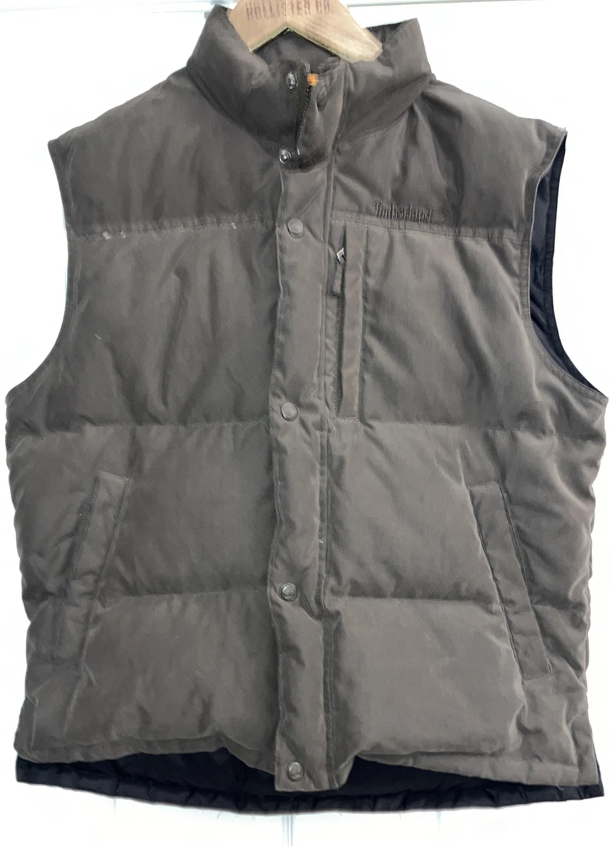 Timberland Weathergear Puffer Vest Duck Down Brown Mens Medium Embroidered Logo