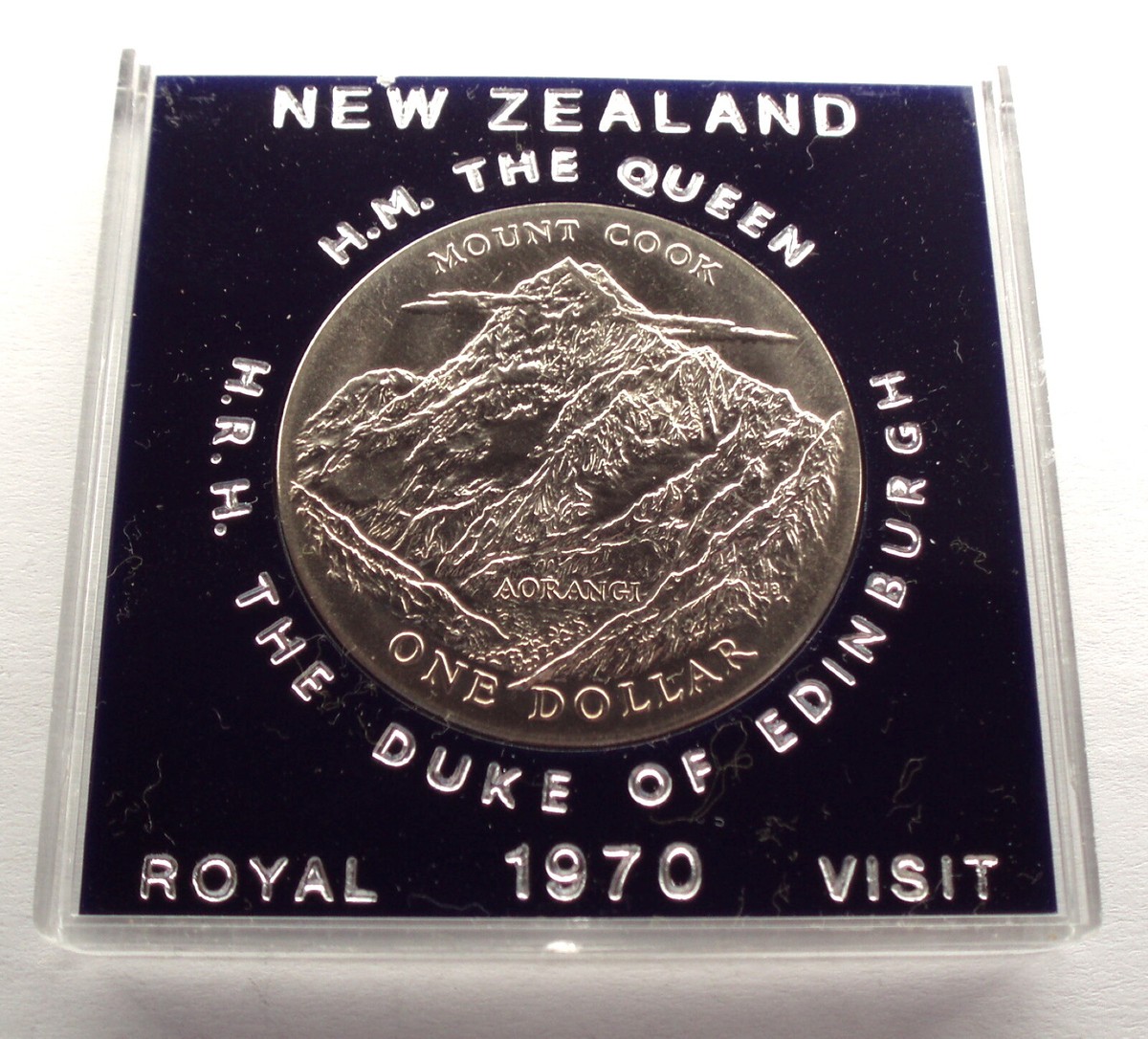 NEW ZEALAND 1 DOLLAR 1970 In Case KM#42 Mount Cook, known as Aorangi. B19