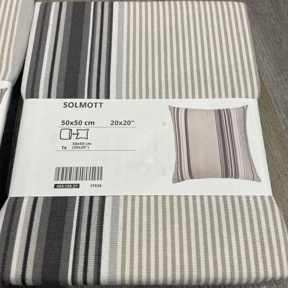Ikea Solmott Pillow Cushion Cover Gray Stripe 20x20" New Set Of 2 Neutrals - Image 3 of 4