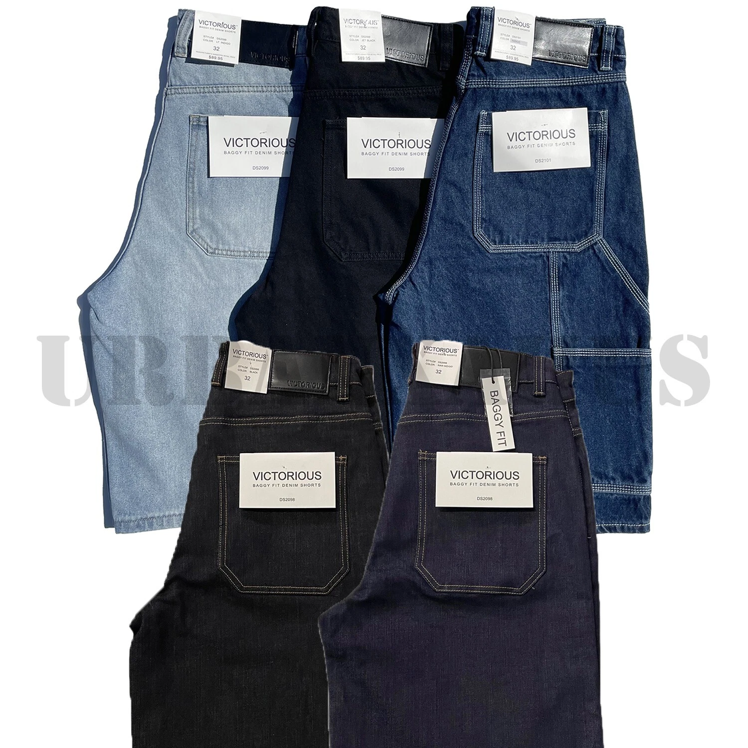 MEN'S BAGGY RAW DENIM LOOSE FIT BAGGY CARPENTER SHORTS *5 COLORS (28 to 44)
